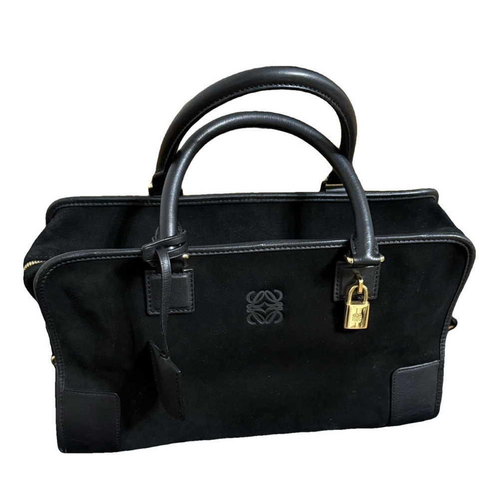 Loewe Amazona Large Suede Handbag In Black